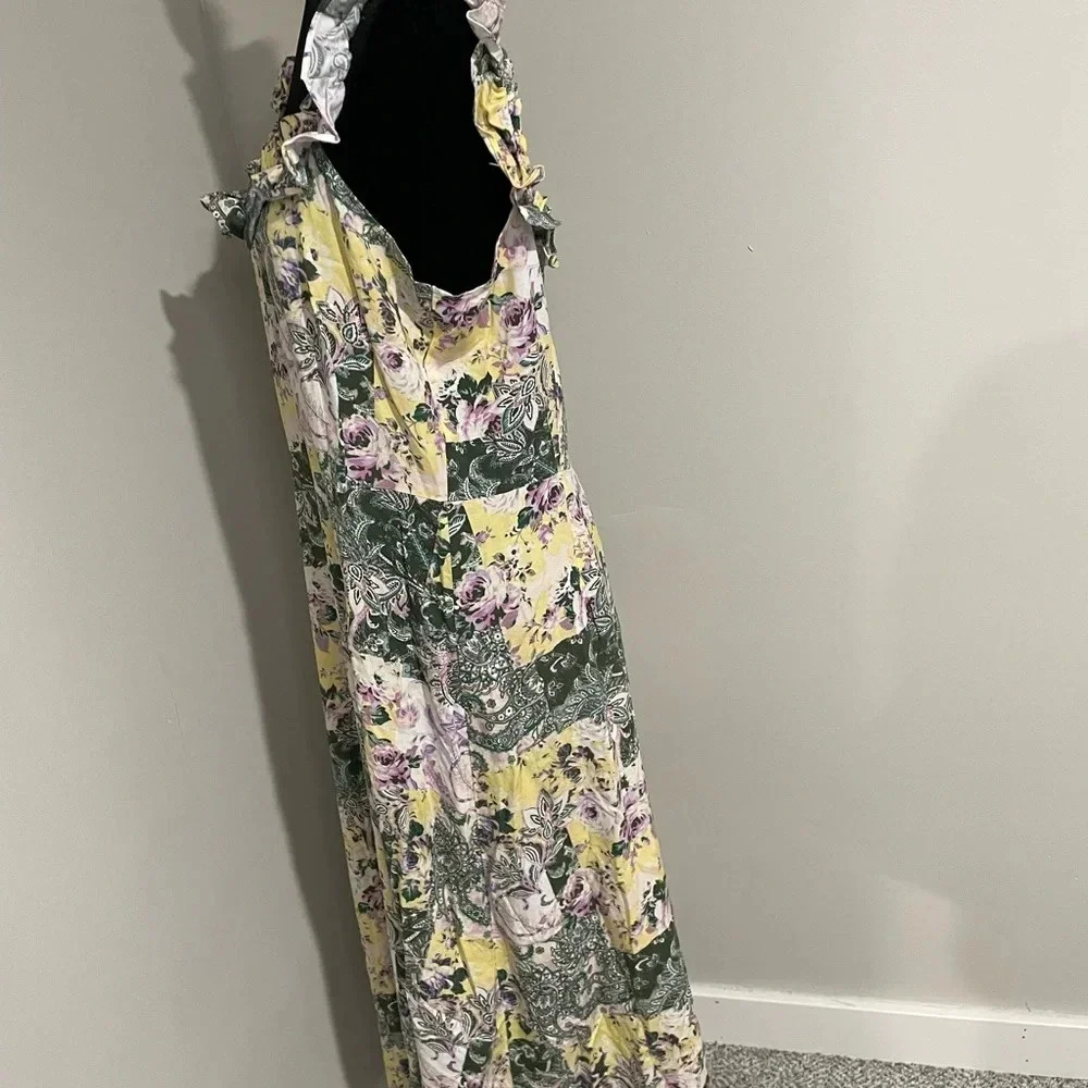 Loft Patchwork Ruffle Squareneck Midi Dress Size … - image 7